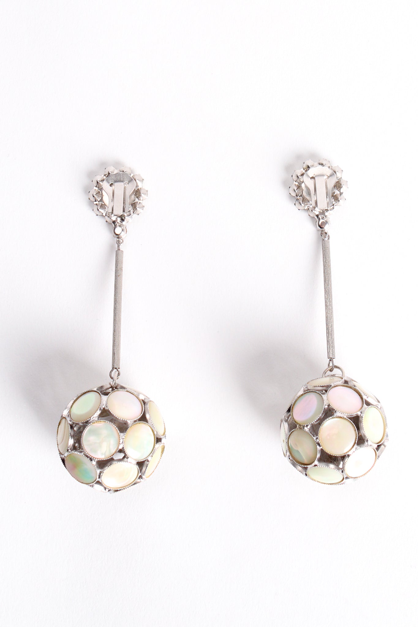 Vintage Mother-Of-Pearl Ball Drop Earrings backside at Recess Los Angeles
