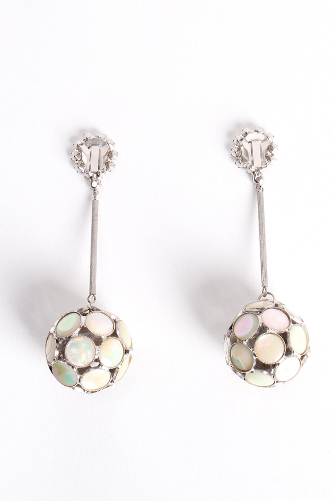 Vintage Mother-Of-Pearl Ball Drop Earrings backside at Recess Los Angeles