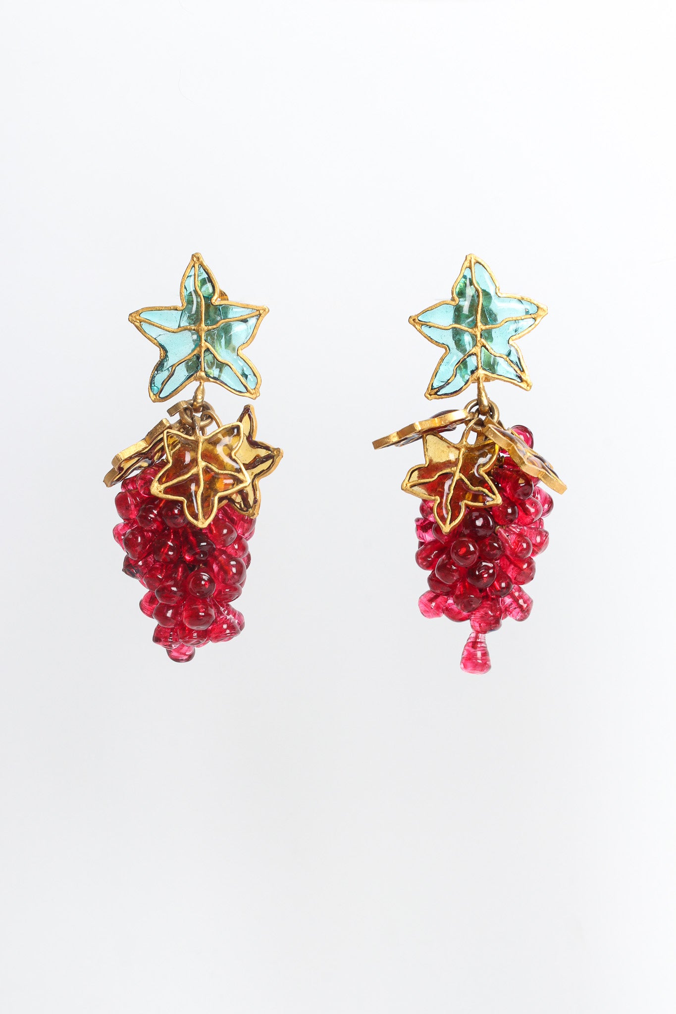 Vintage Leaf Cluster Glass Bead Earrings front hang @ Recess LA