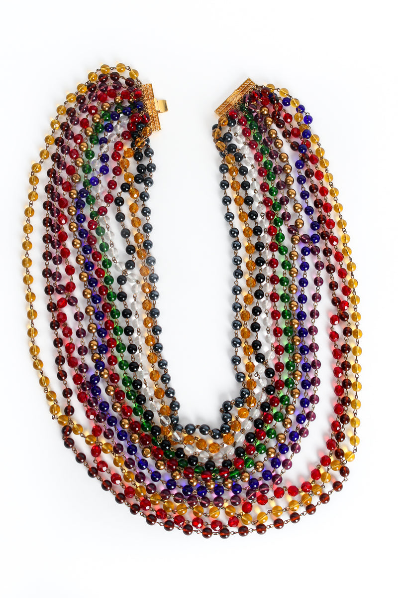 Vintage Rainbow Multi-strand Glass Beads Necklace Flat Front at Recess Los Angeles
