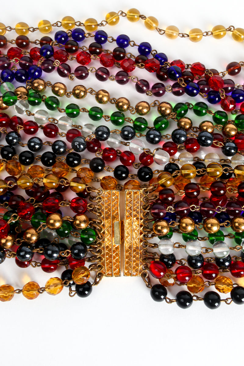 Vintage Rainbow Multi-strand Glass Beads Necklace Closeup Clasp at Recess Los Angeles