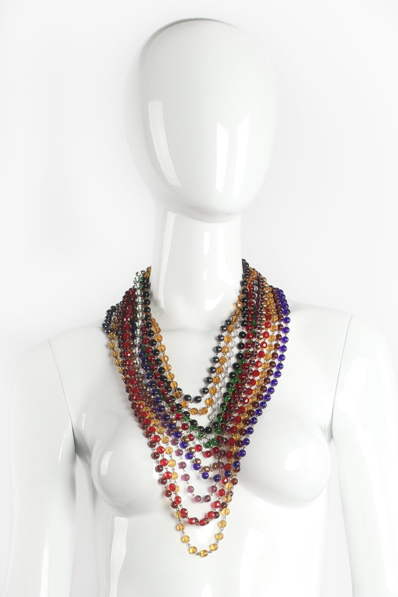 Vintage Rainbow Multi-strand Glass Beads Necklace on Mannequin Front at Recess Los Angeles