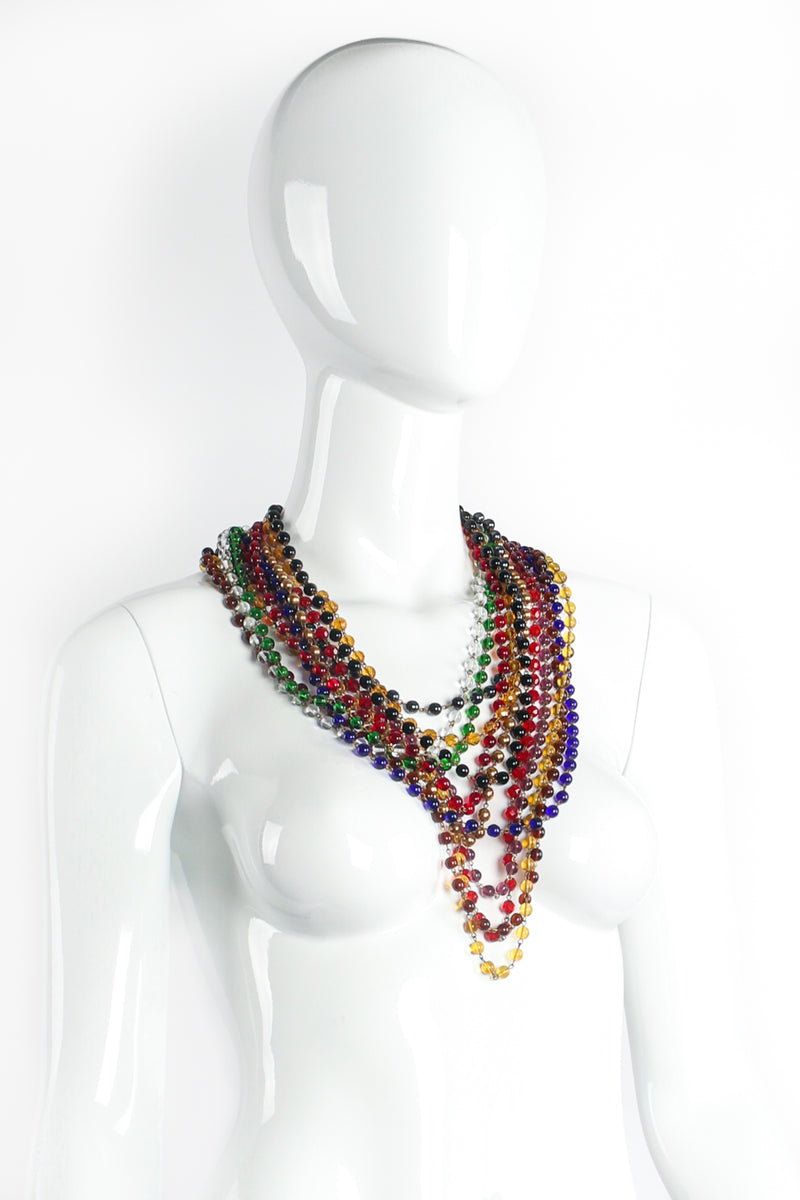 Vintage Rainbow Multi-strand Glass Beads Necklace on Mannequin Front at Recess Los Angeles