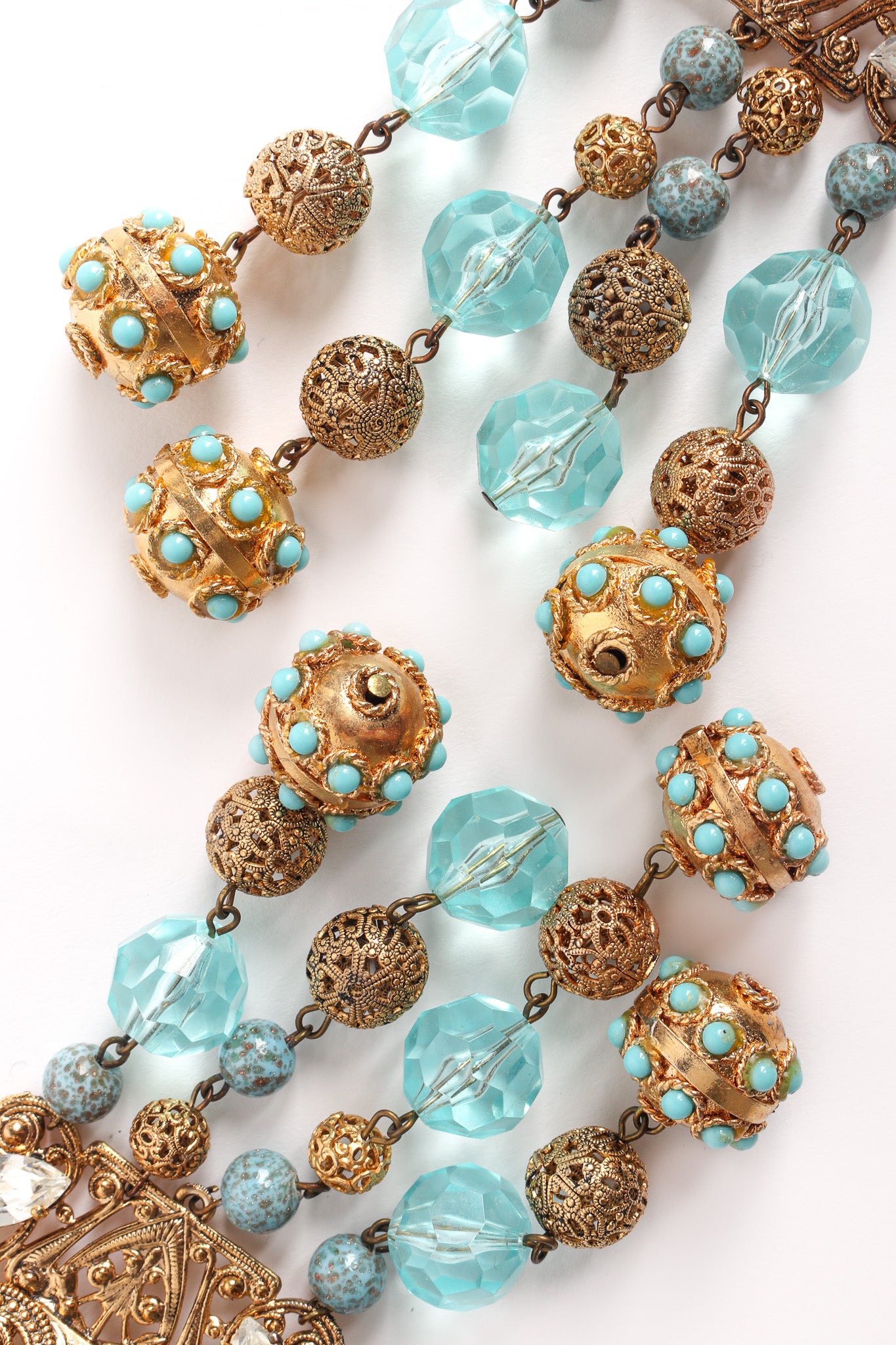 Vintage Fleur Filigree Jeweled Chandelier Earrings end dangle close  @ Recess LA