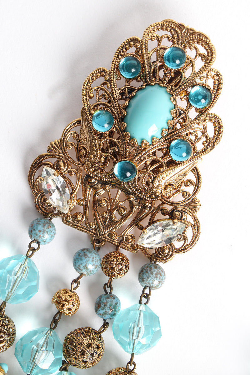 Vintage Fleur Filigree Jeweled Chandelier Earrings top close up @ Recess LA