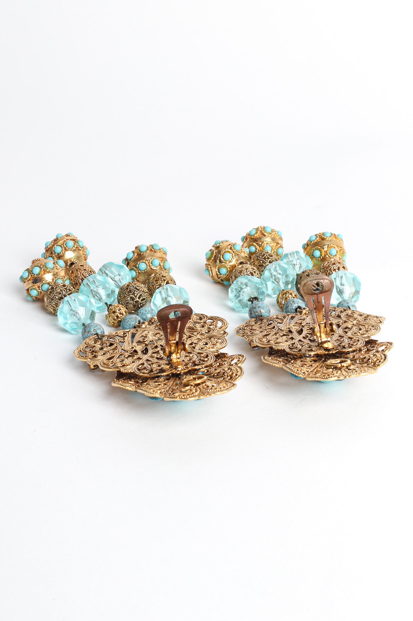 Vintage Fleur Filigree Jeweled Chandelier Earrings open backings @ Recess LA