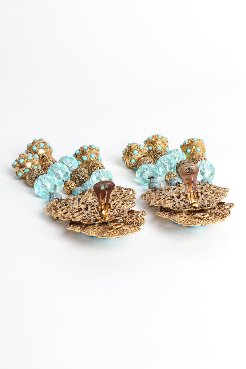 Vintage Fleur Filigree Jeweled Chandelier Earrings open backings @ Recess LA