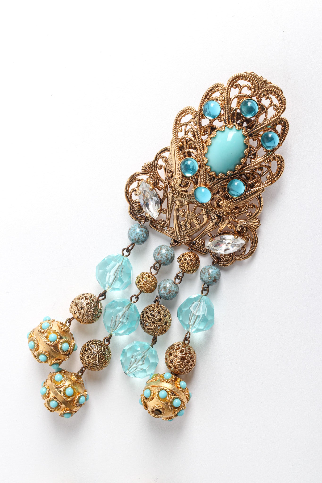 Vintage Fleur Filigree Jeweled Chandelier Earrings single earring detail @ Recess LA