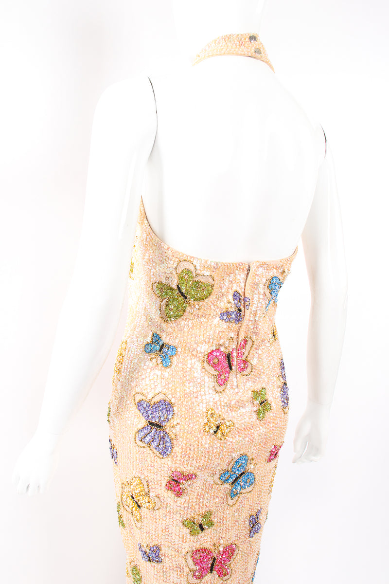 Vintage Beaded Butterfly Halter Gown on mannequin back crop at Recess Los Angeles