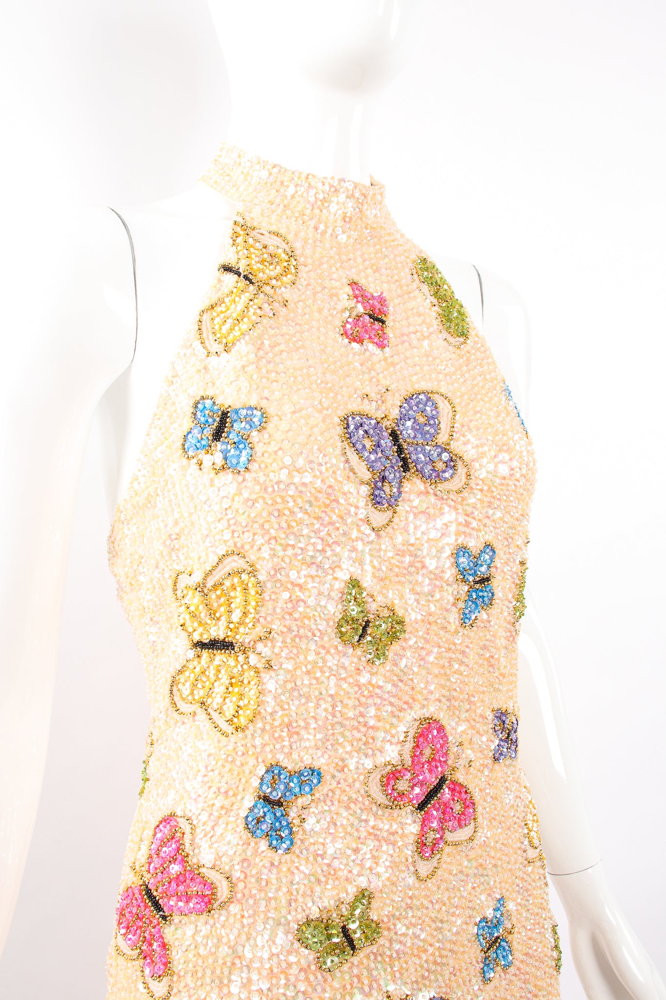 Vintage Beaded Butterfly Halter Gown on mannequin bodice at Recess Los Angeles