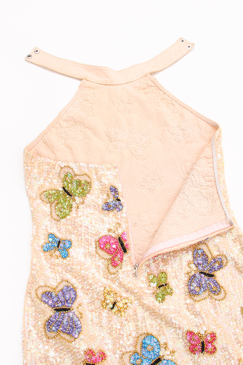 Vintage Beaded Butterfly Halter Gown flat neckline at Recess Los Angeles