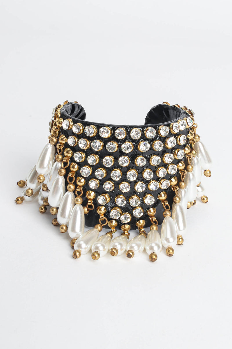 Vintage Patent Leather Rhinestone & Pearl Cuff – Recess