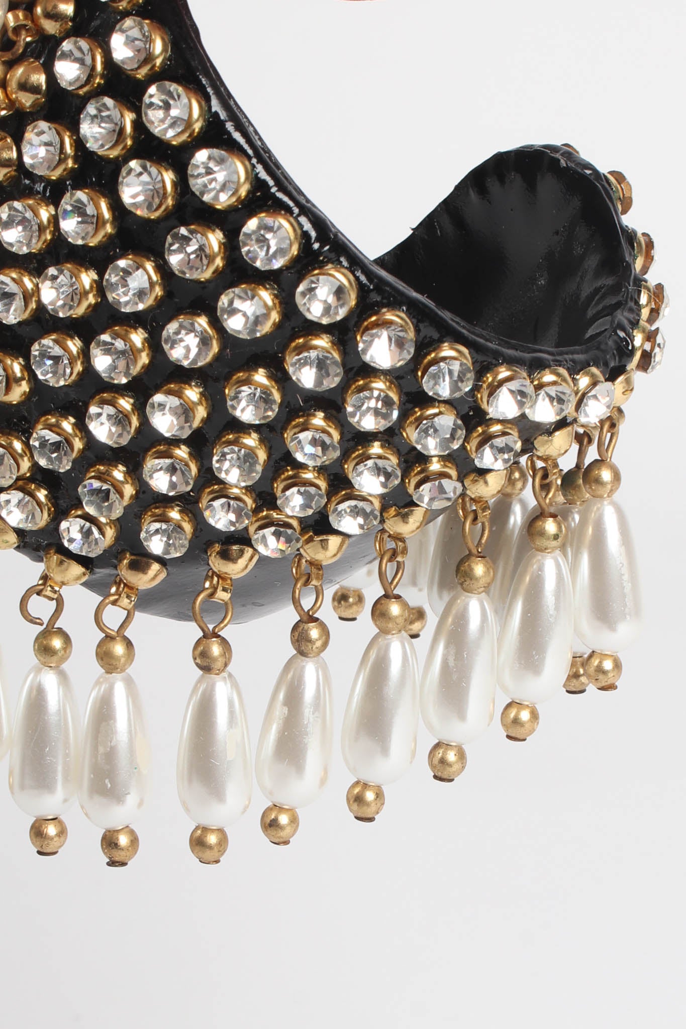 Vintage Patent Leather Rhinestone & Pearl Cuff cluster embellishment close @ Recess Los Angeles