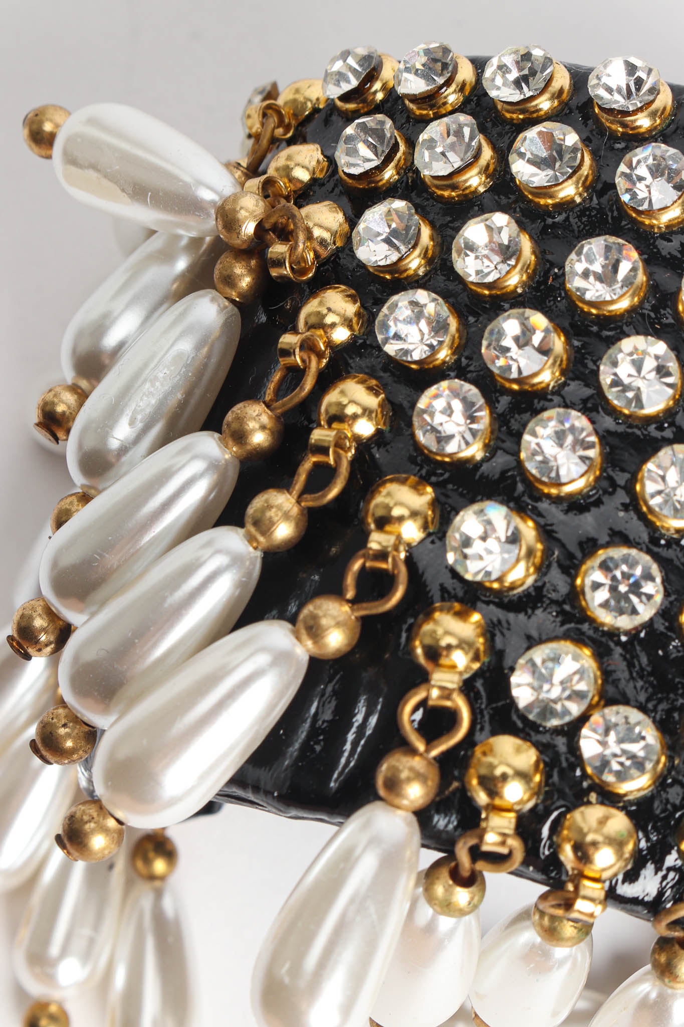Vintage Patent Leather Rhinestone & Pearl Cuff pearl/gold beads @ Recess Los Angeles