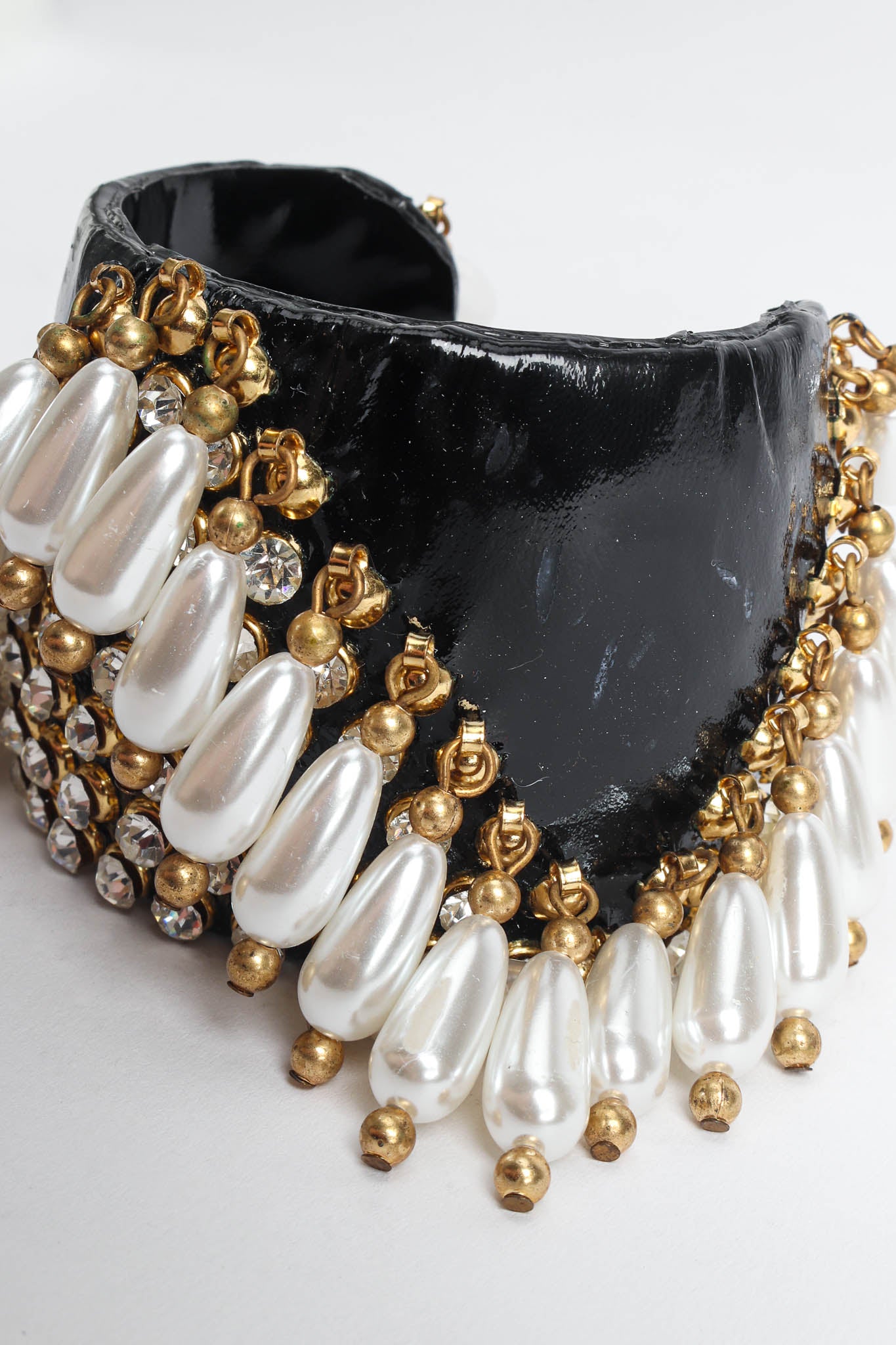 Vintage Patent Leather Rhinestone & Pearl Cuff scuff from pearl @ Recess Los Angeles