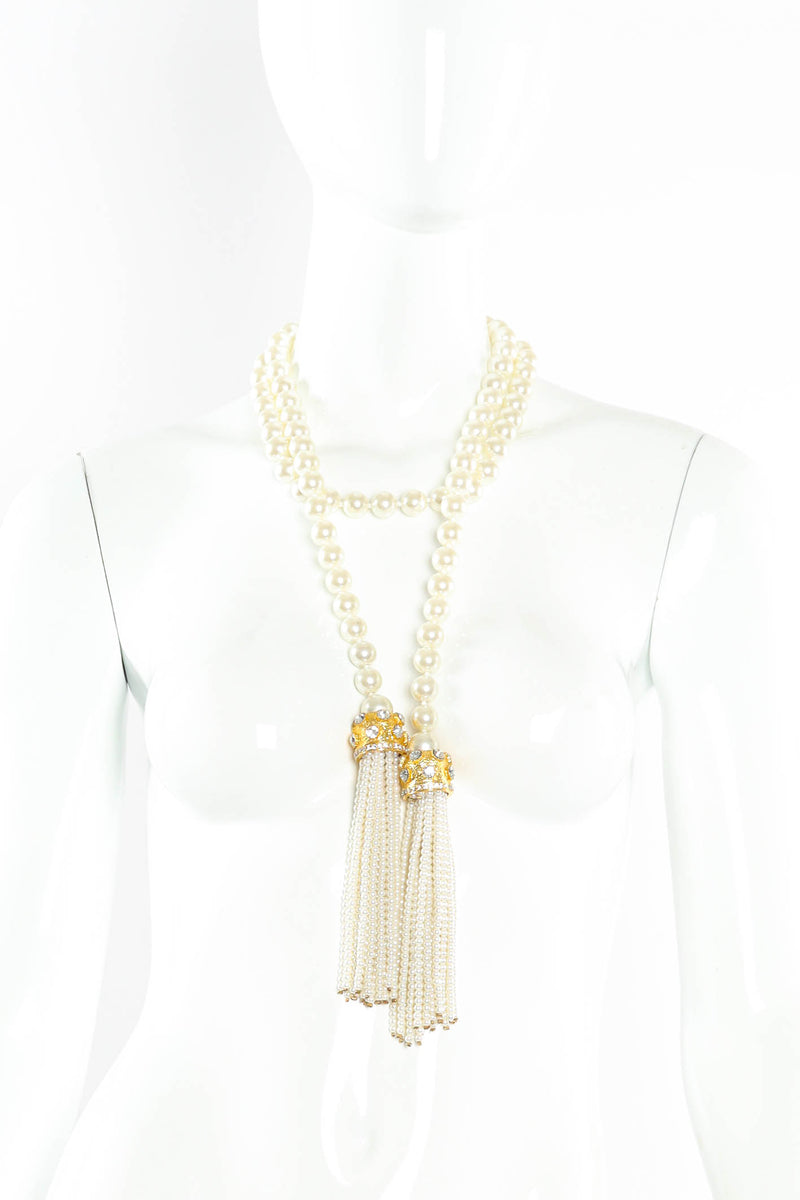 Vintage Pearl Bead Tassel Wrap Lariat on mannequin double wrap @ Recess Los Angeles