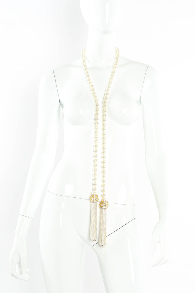 Vintage Pearl Bead Tassel Wrap Lariat mannequin around neck @ Recess Los Angeles