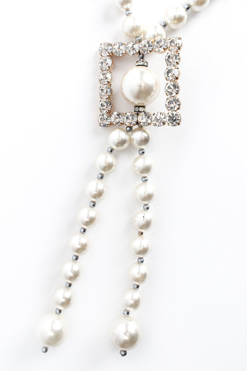 Vintage Elongated Pearl & Rhinestone Necklace pendant/pearl close @ Recess LA