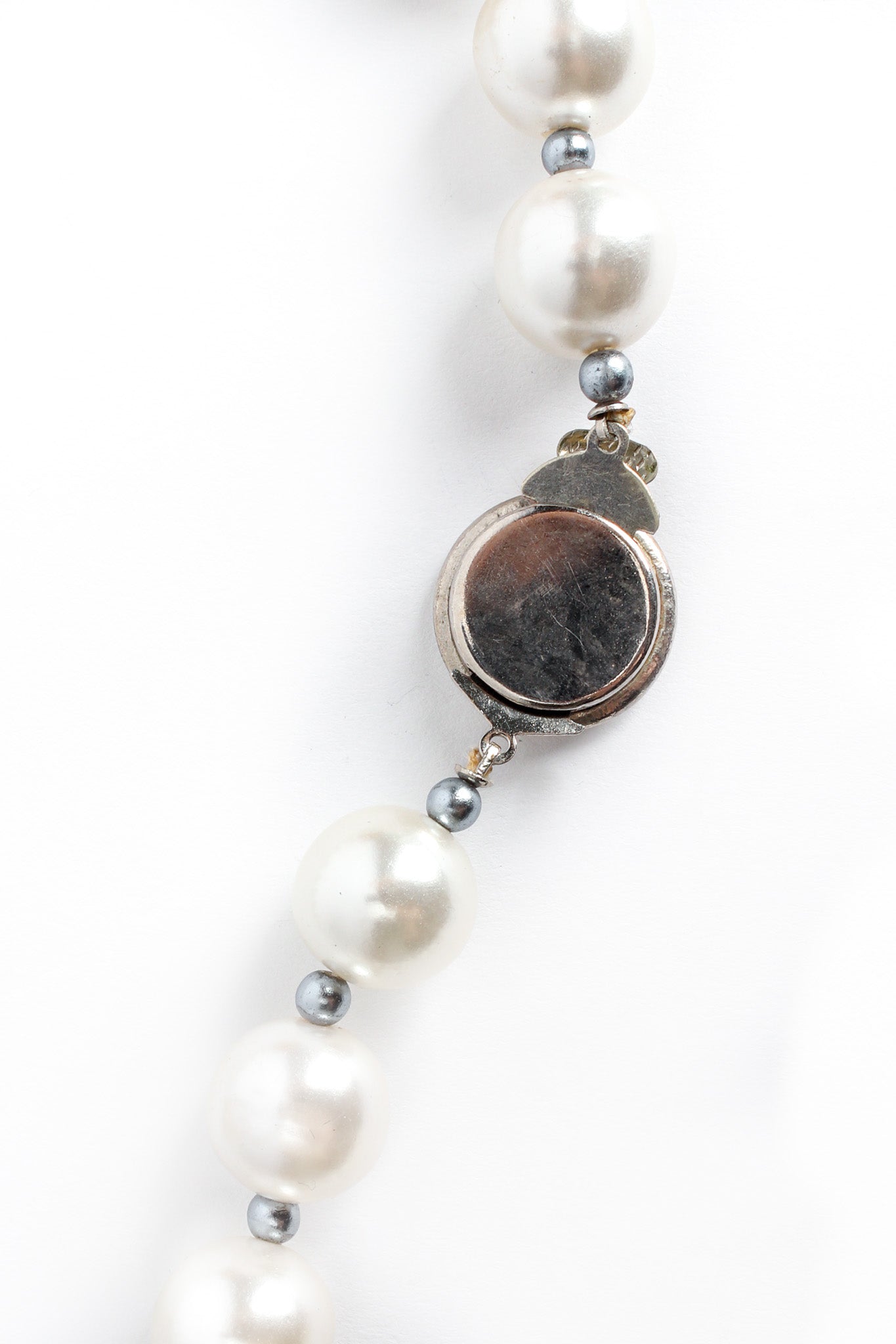 Vintage Elongated Pearl & Rhinestone Necklace clasped  @ Recess LA