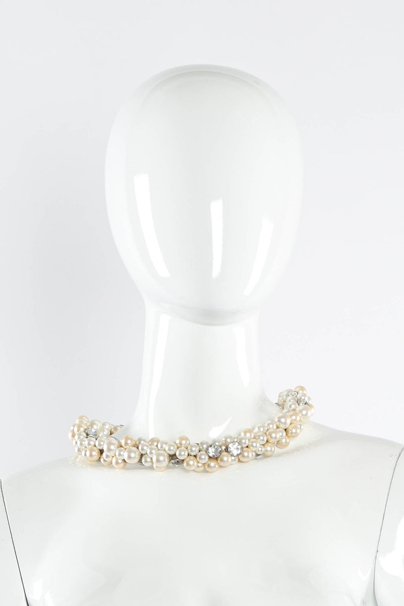 Vintage Pearl & Rhinestone Cluster Rope Necklace on mannequin @ Recess Los Angeles