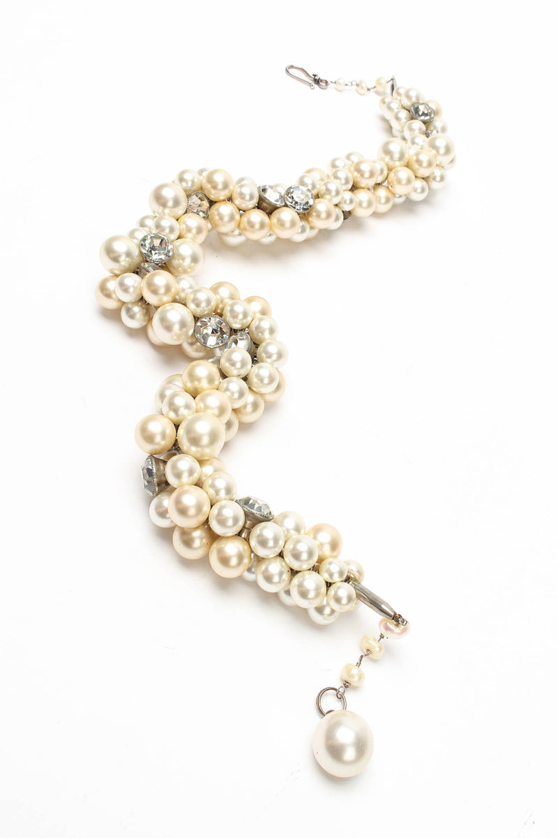Vintage Pearl & Rhinestone Cluster Rope Necklace front close @ Recess Los Angeles