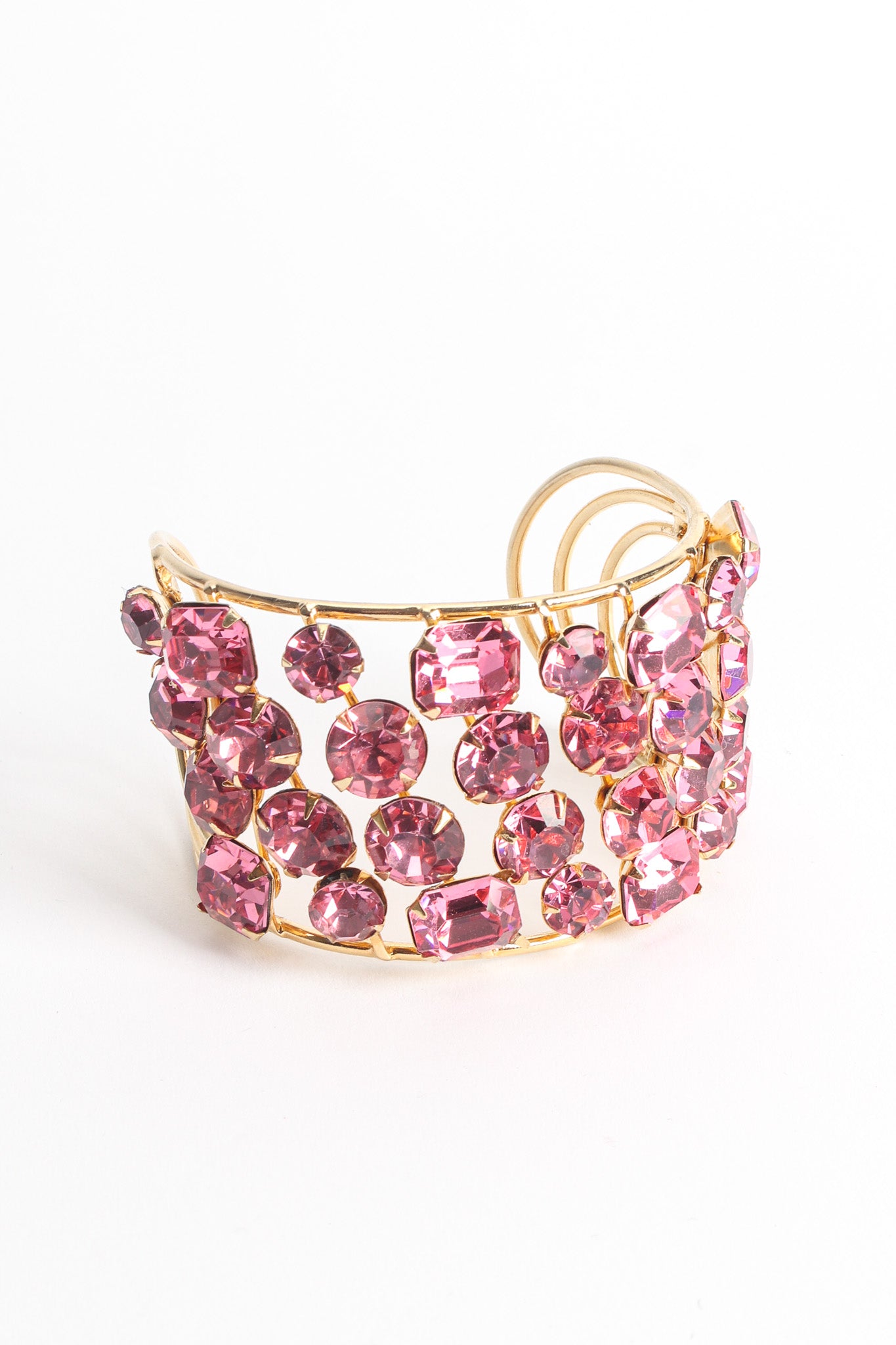 Vintage Rose Pink Crystal Wire Cuff front angle @ Recess Los Angeles