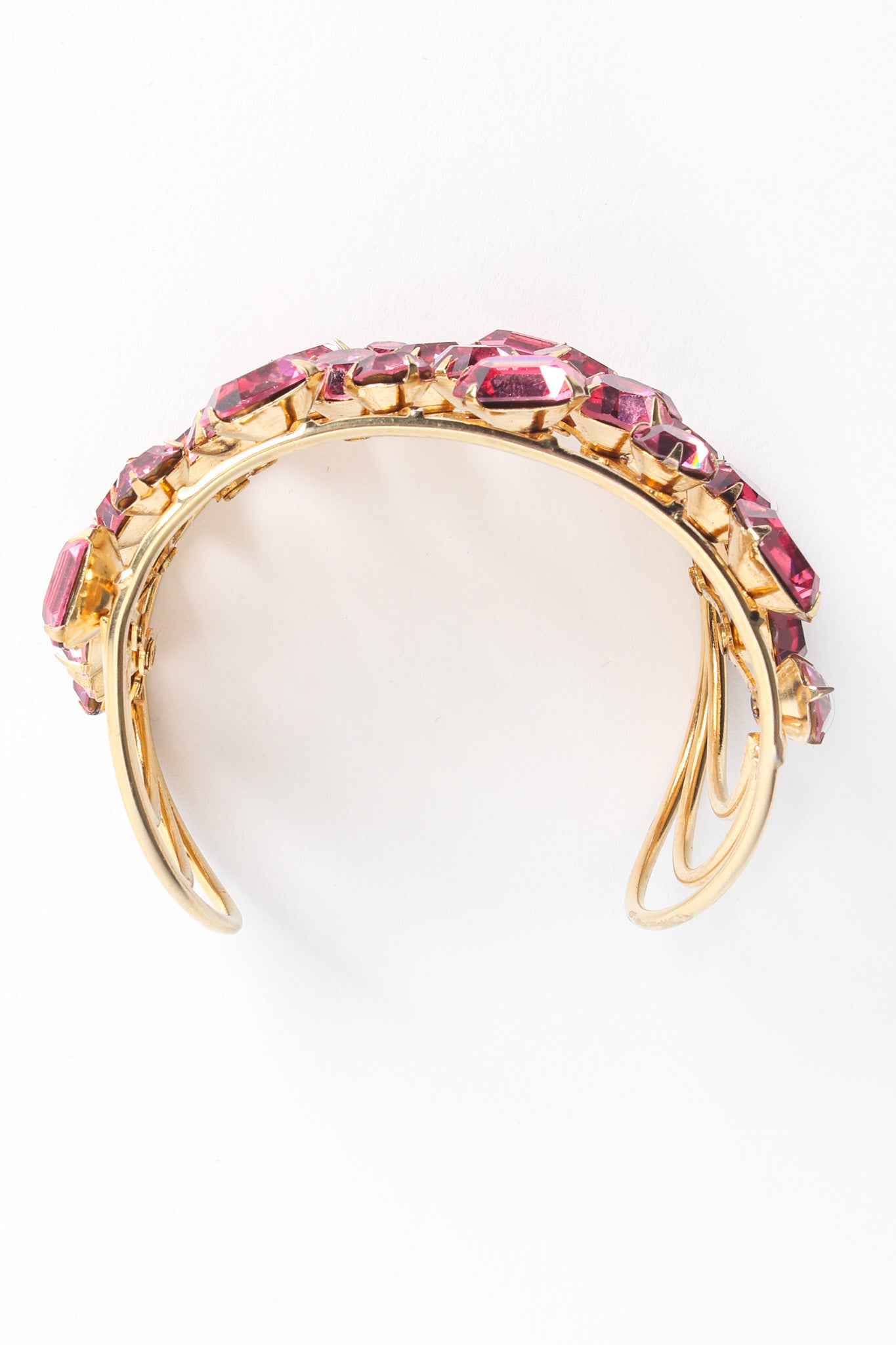 Vintage Rose Pink Crystal Wire Cuff top aerial view @ Recess Los Angeles