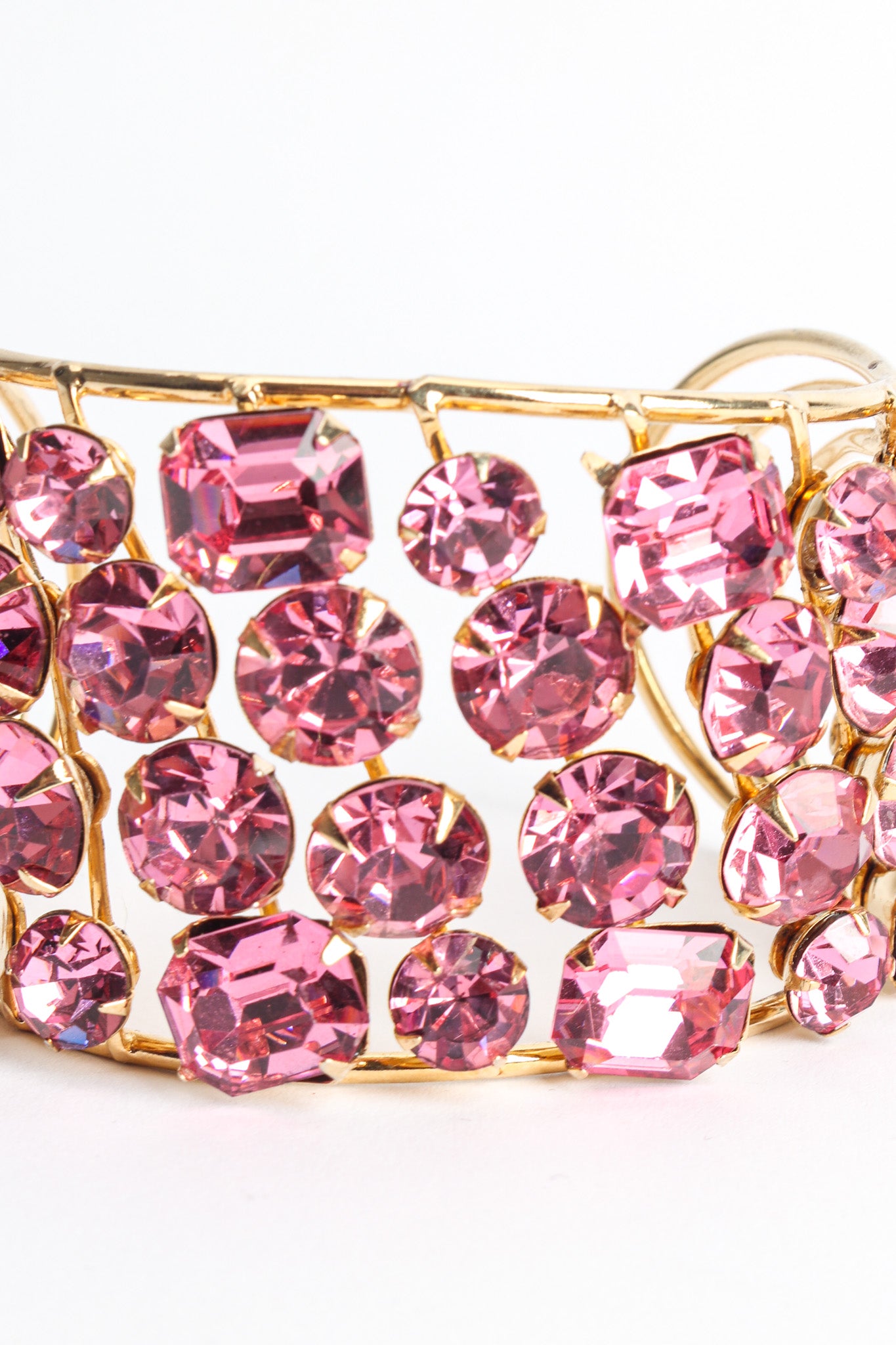 Vintage Rose Pink Crystal Wire Cuff 2 slanted bottom stones @ Recess Los Angeles