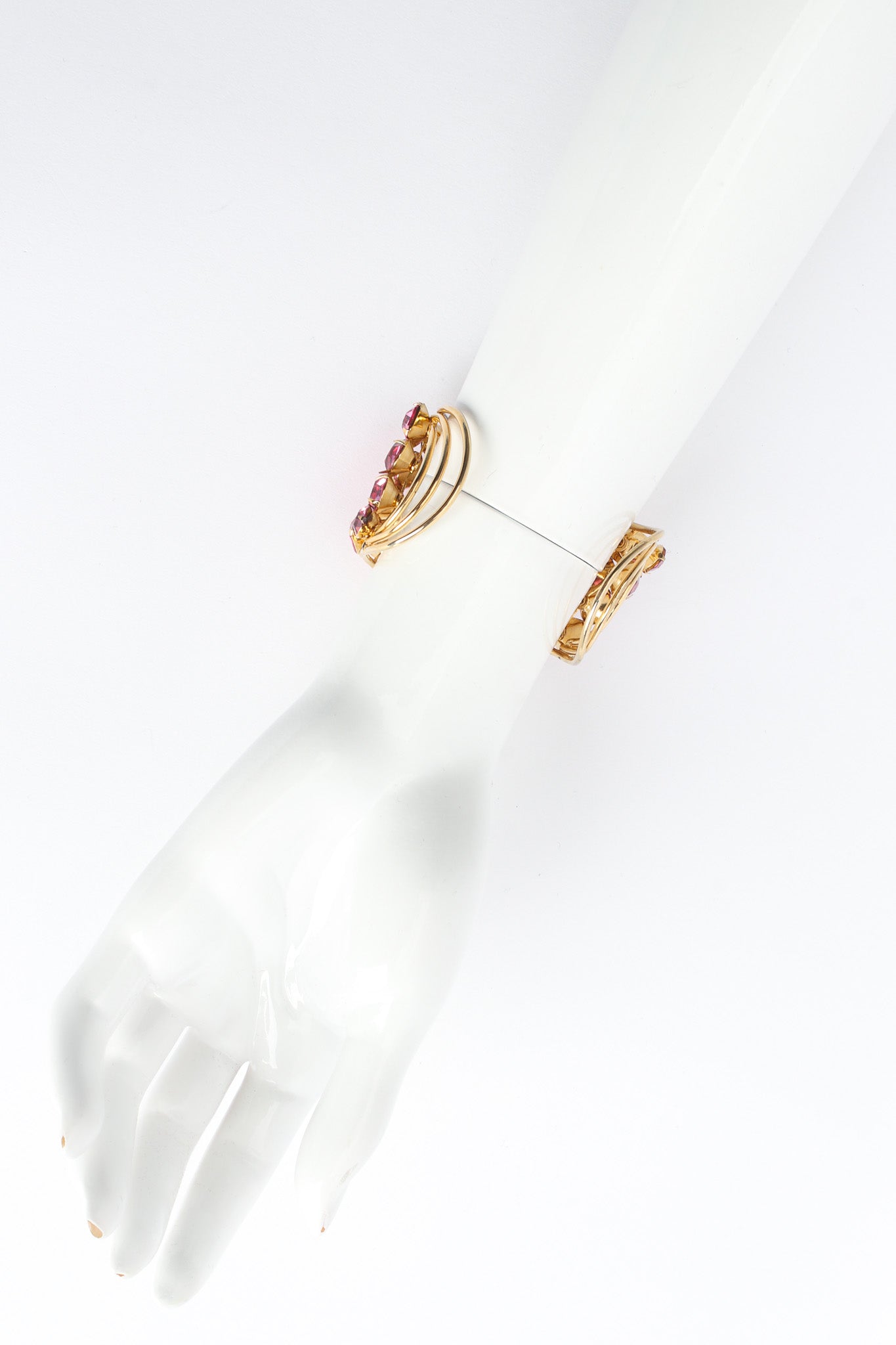 Vintage Rose Pink Crystal Wire Cuff on mannequin back @ Recess Los Angeles
