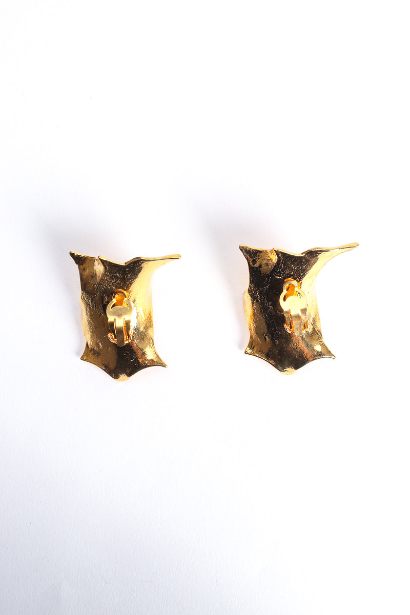 Vintage Schiaparelli-Inspired Sculpted Abstract Leaf Earrings backside at Recess Los Angeles