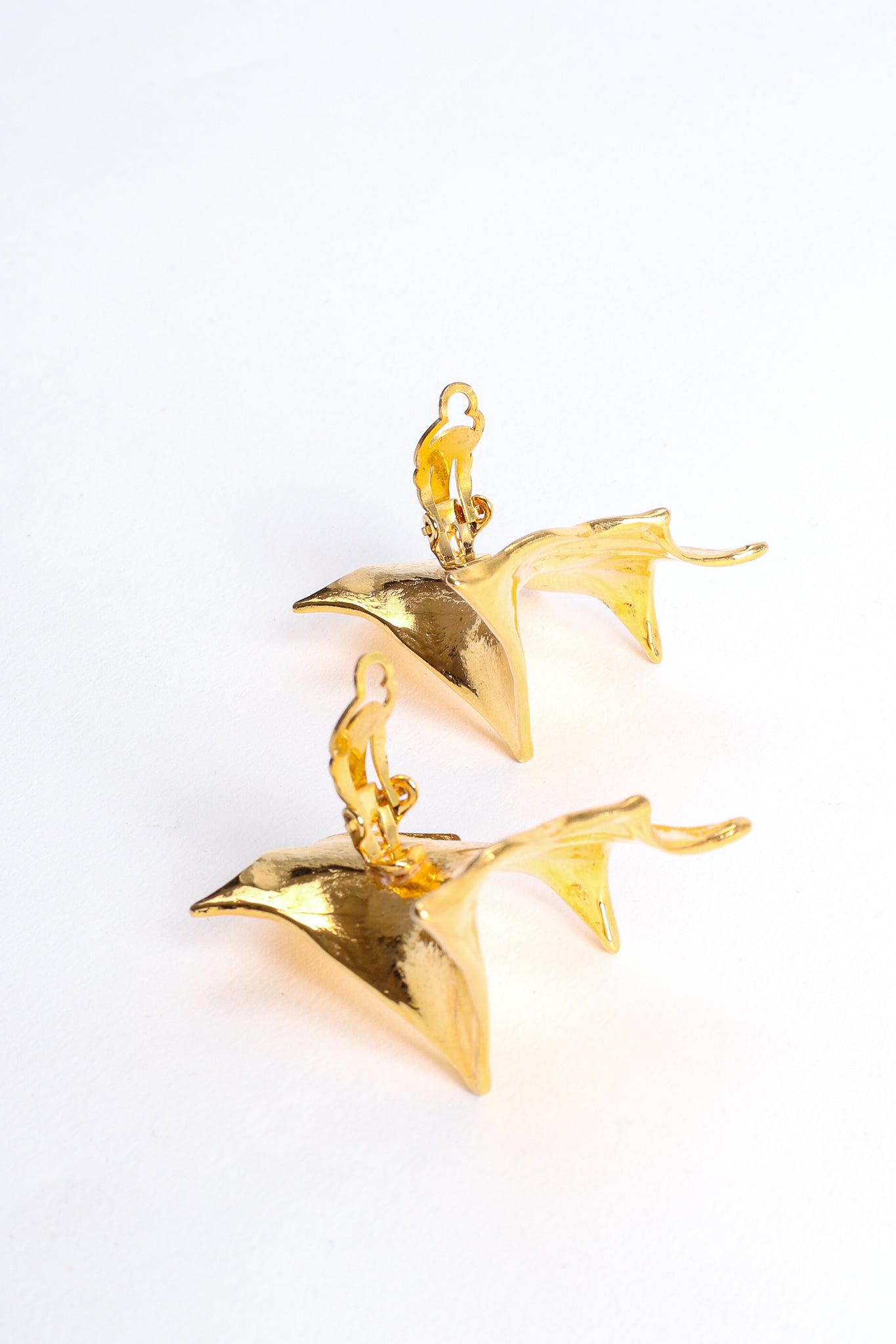 Vintage Schiaparelli-Inspired Sculpted Abstract Leaf Earrings clips at Recess Los Angeles