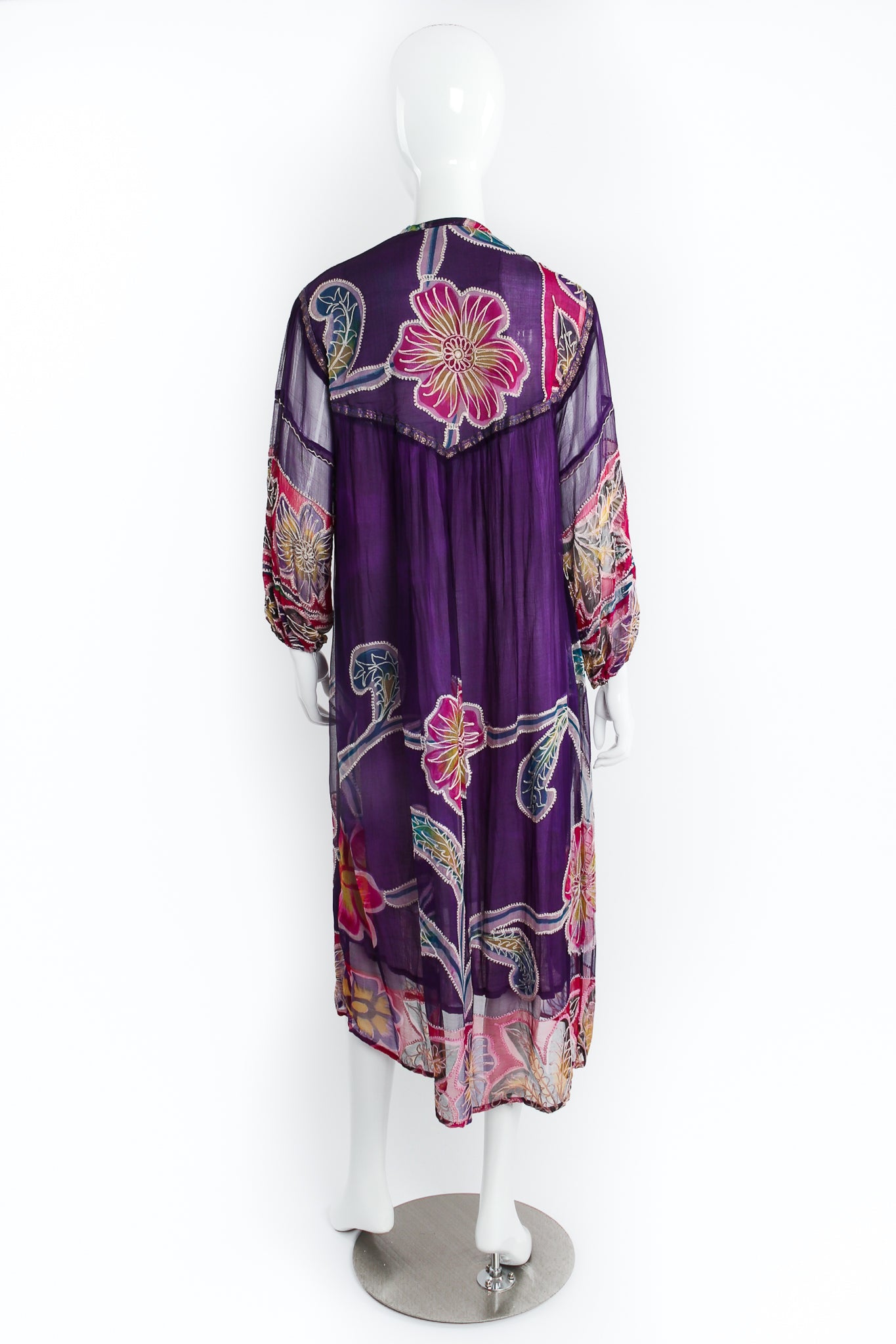 Vintage Silk Chiffon Floral Embroidered Indian Dress on Mannequin back at Recess Los Angeles