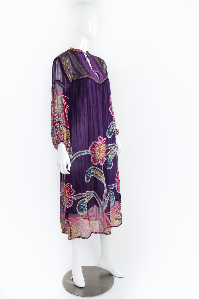 Vintage Silk Chiffon Floral Embroidered Indian Dress on Mannequin angle at Recess Los Angeles