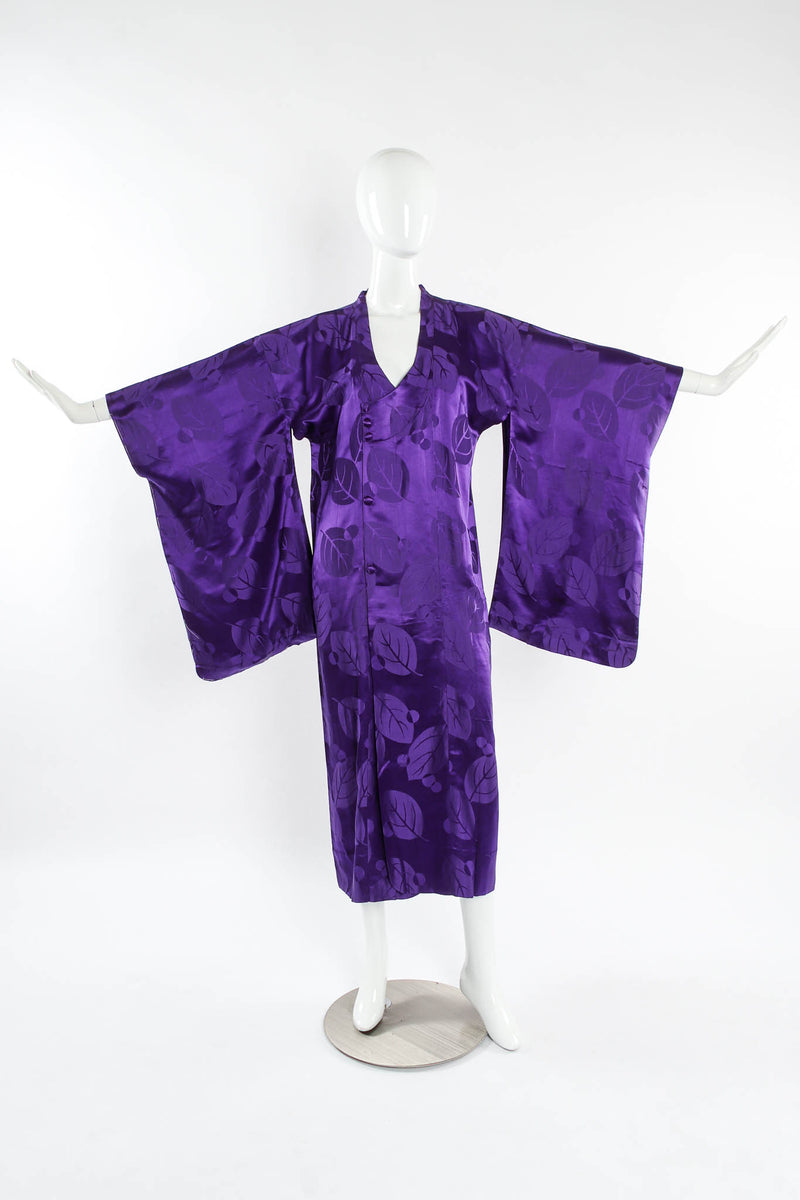 Vintage Majestic Purple Leaf Print Silk Kimono mannequin front @ Recess Los Angeles