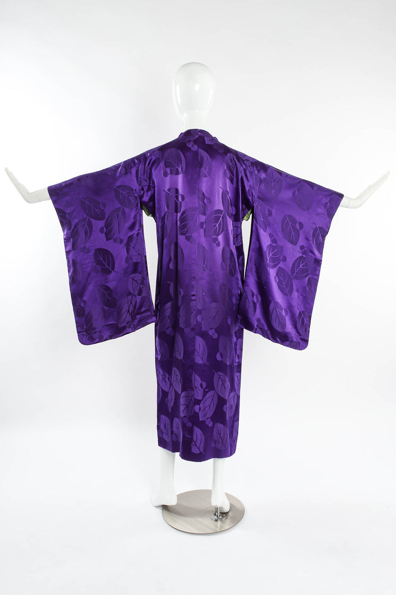 Vintage Majestic Purple Leaf Print Silk Kimono mannequin back @ Recess Los Angeles