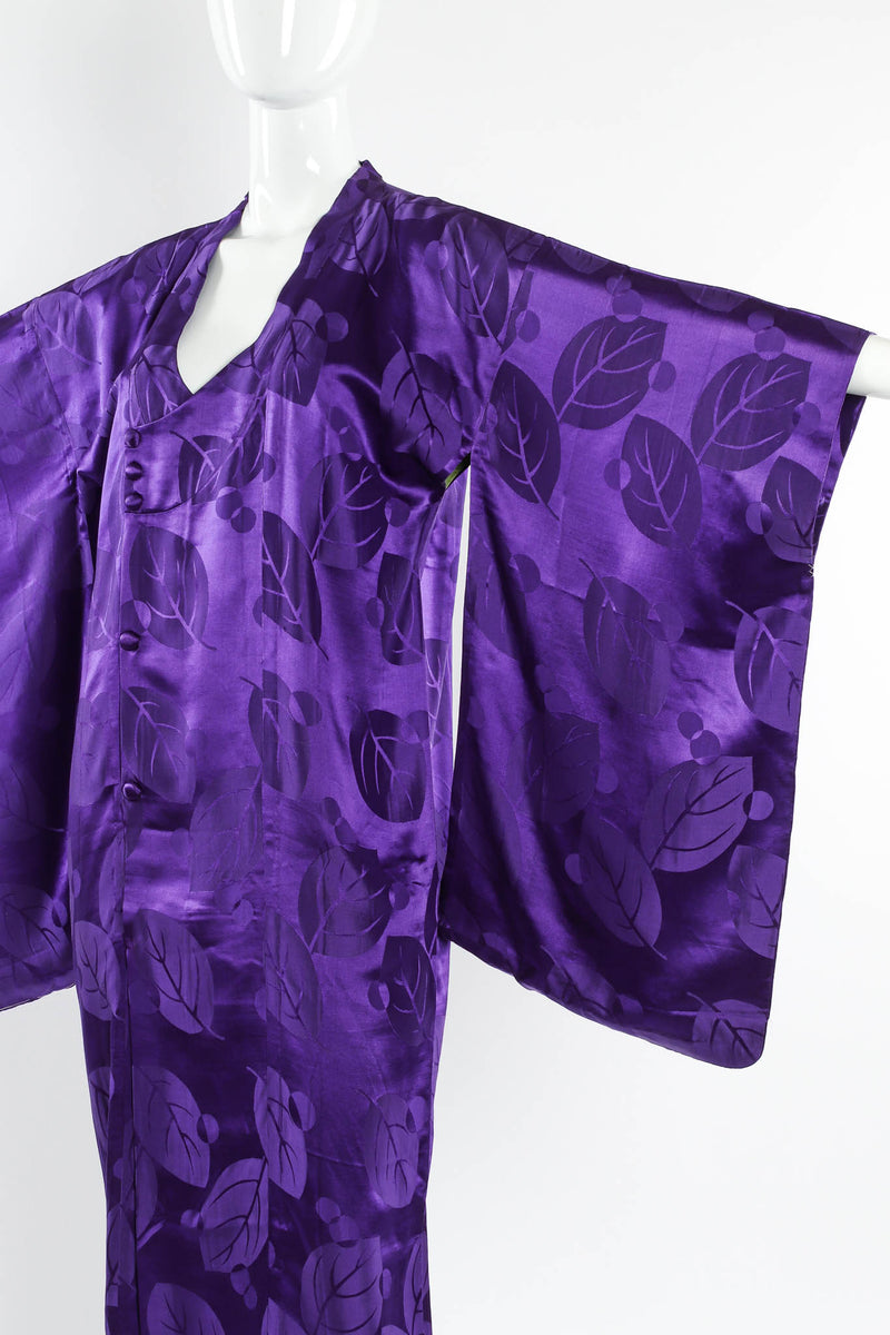 Vintage Majestic Purple Leaf Print Silk Kimono mannequin angle close details @ Recess Los Angeles