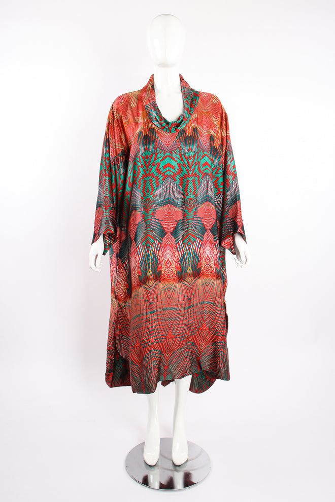 Vintage Bespoke Geometric Print Silk Caftan on Mannequin front at Recess Los Angeles