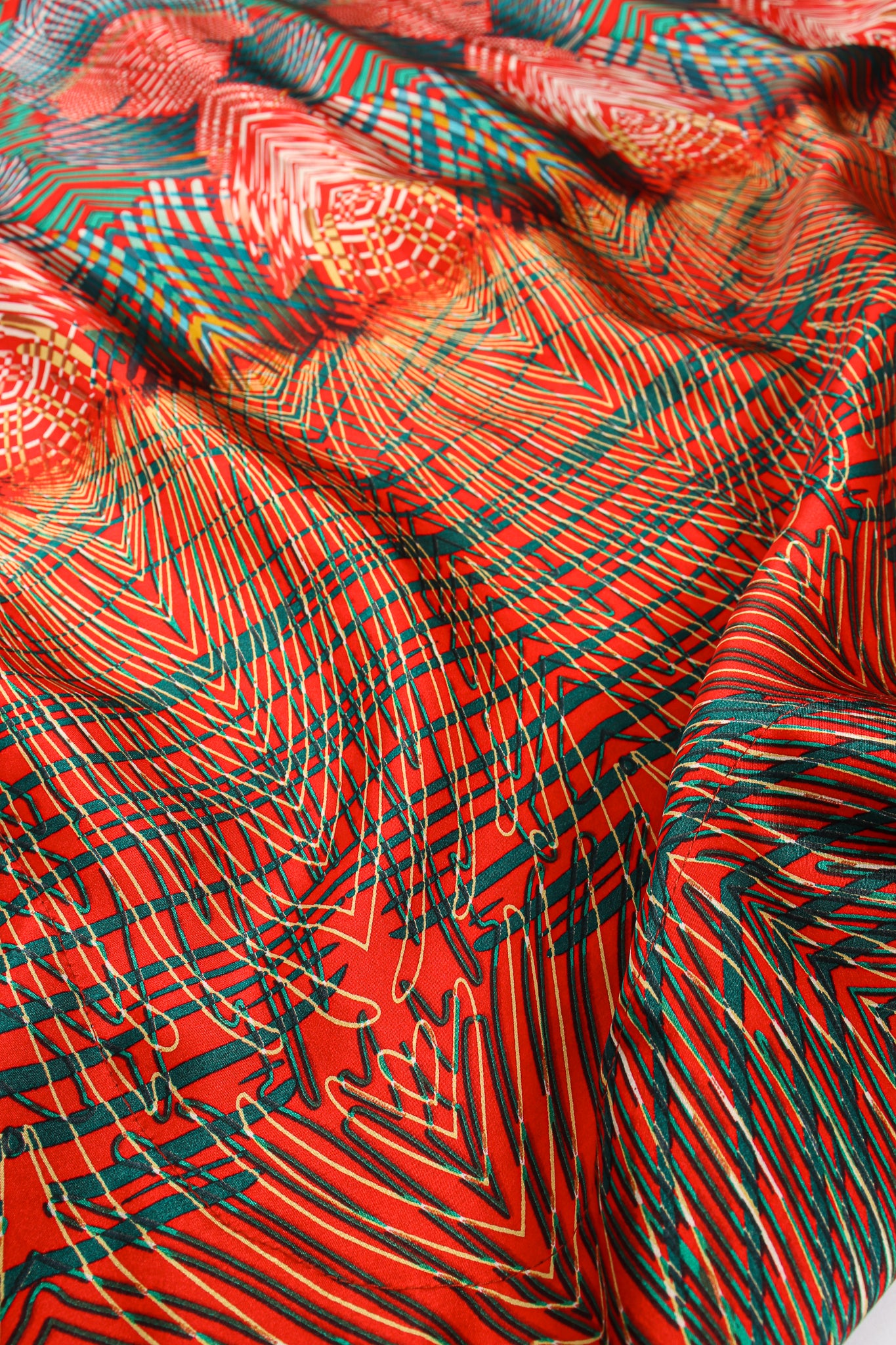 Vintage Bespoke Geometric Print Silk Caftan fabric detail at Recess Los Angeles