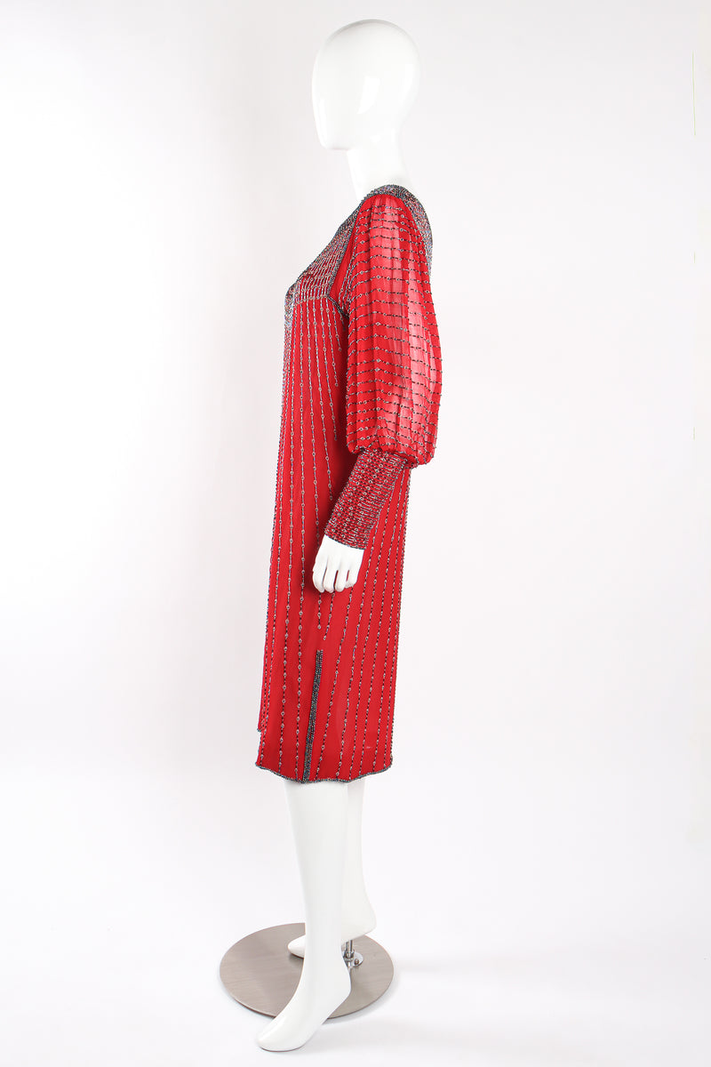 Vintage Beaded Crimson Shift Dress side on mannequin at Recess LA