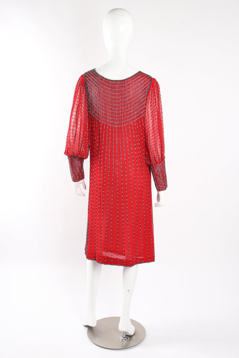 Vintage Beaded Crimson Shift Dress back on mannequin at Recess LA