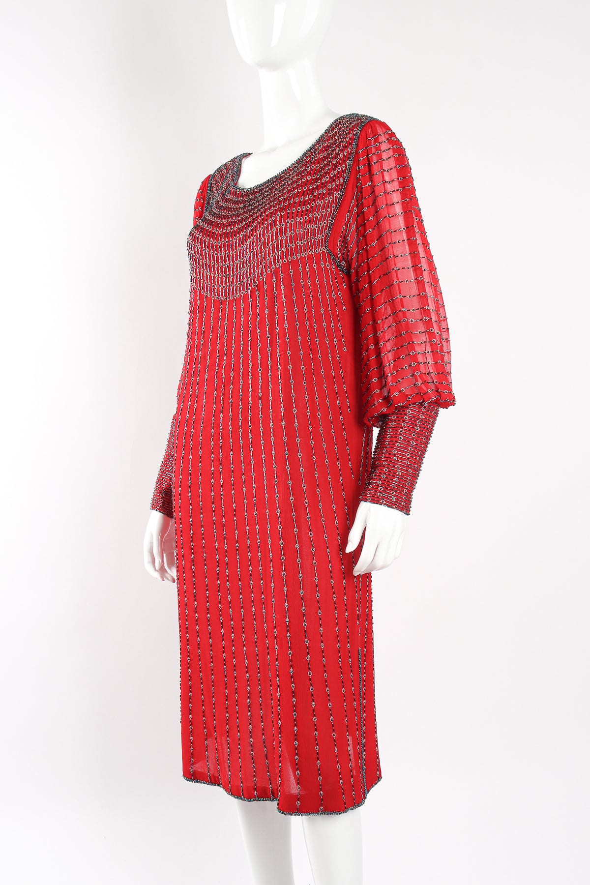 Vintage Unsigned Sistermax Beaded Crimson Shift Dress – Recess