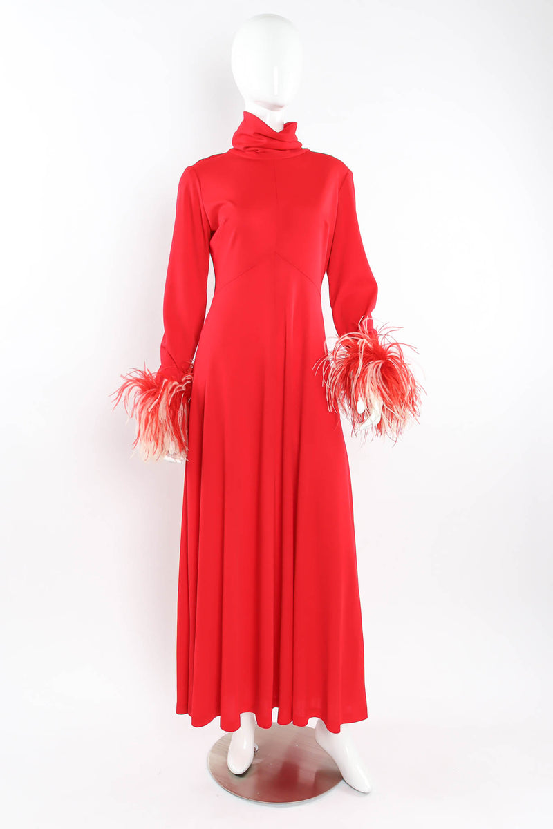 Vintage Golden Age Feather Sleeve Maxi Dress mannequin front @ Recess Los Angeles