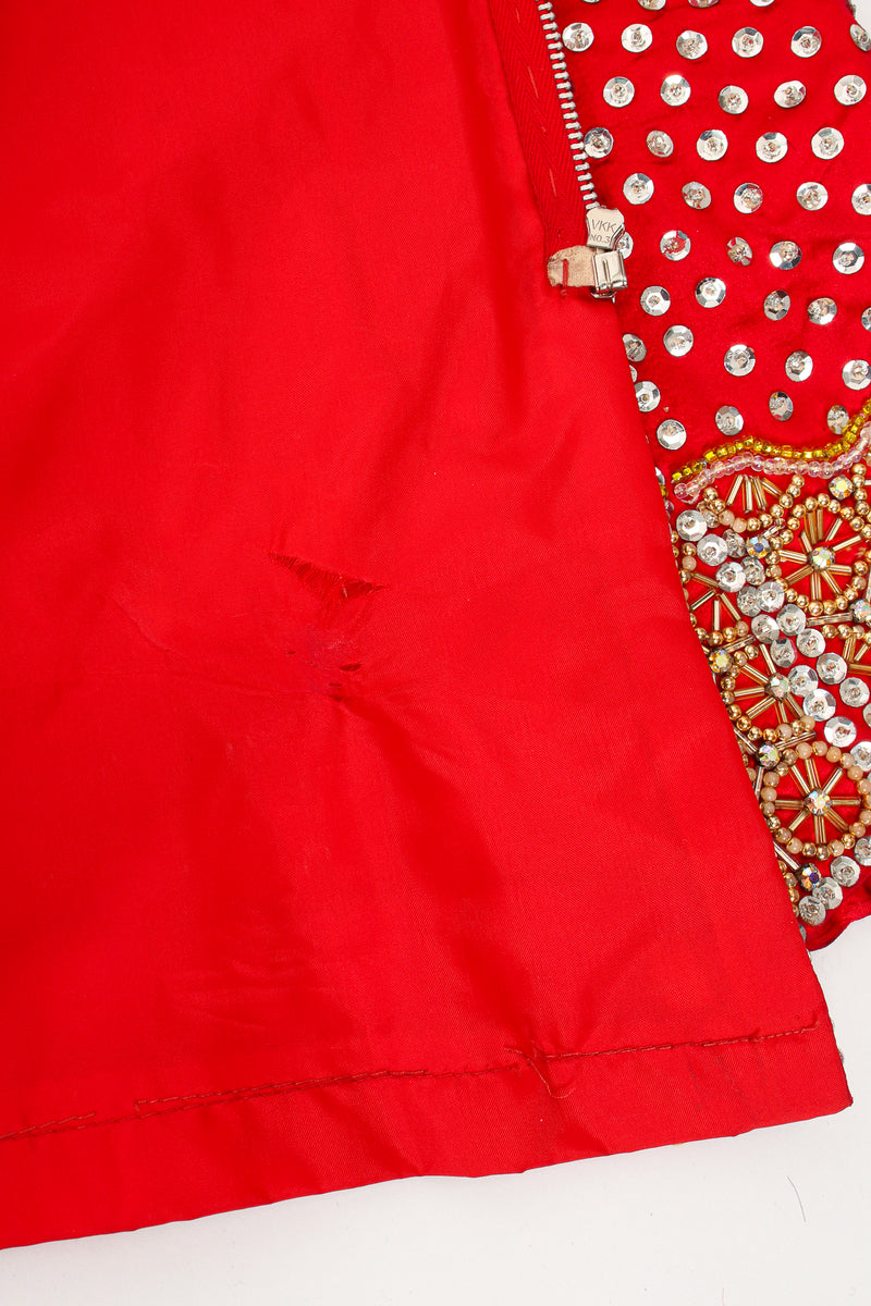 Vintage Embellished Chinese Satin Zip Jacket lining holes at Recess Los Angeles