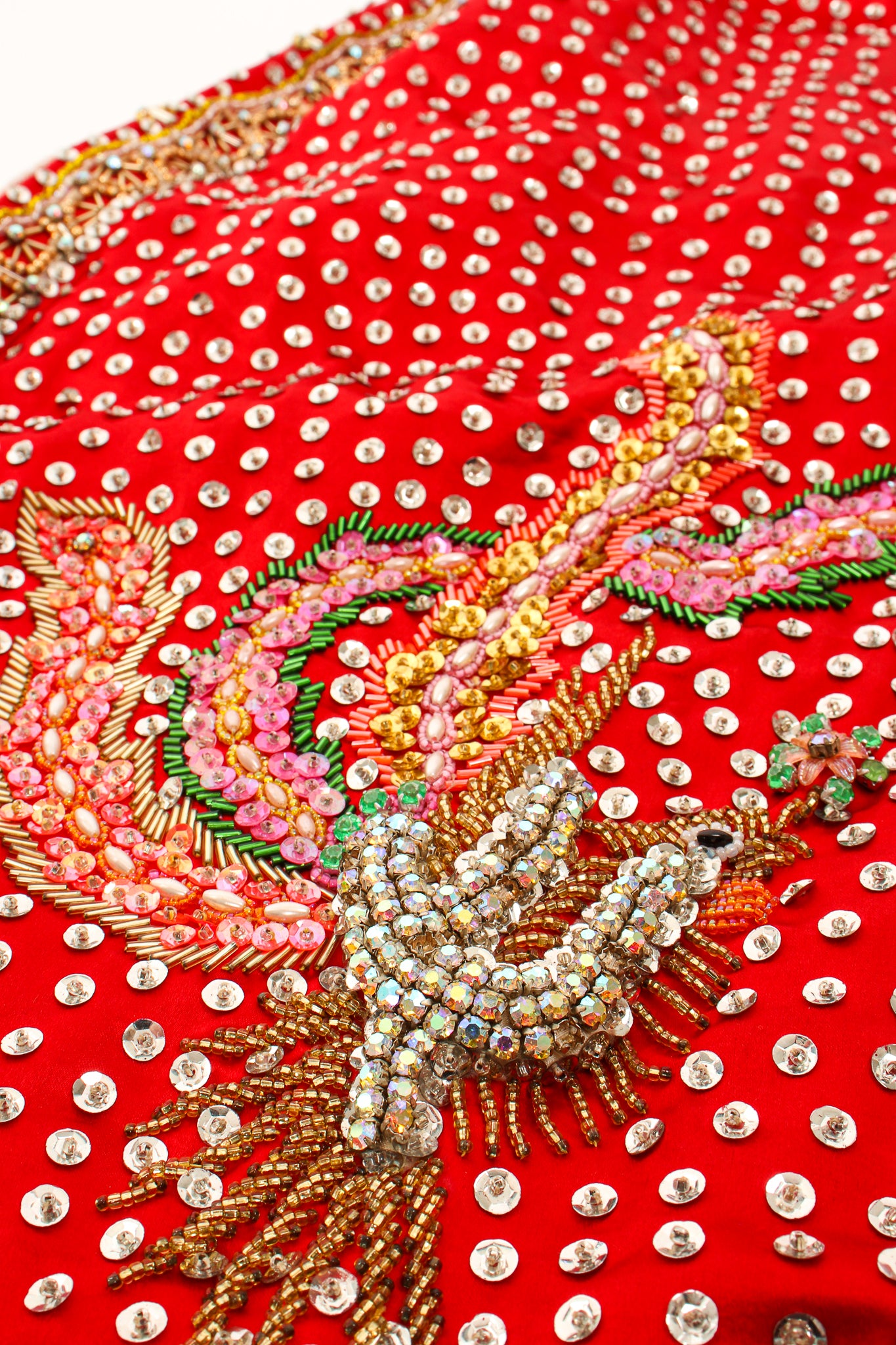 Vintage Embellished Chinese Phoenix & Dragon Skirt phoenix detail at Recess Los Angeles