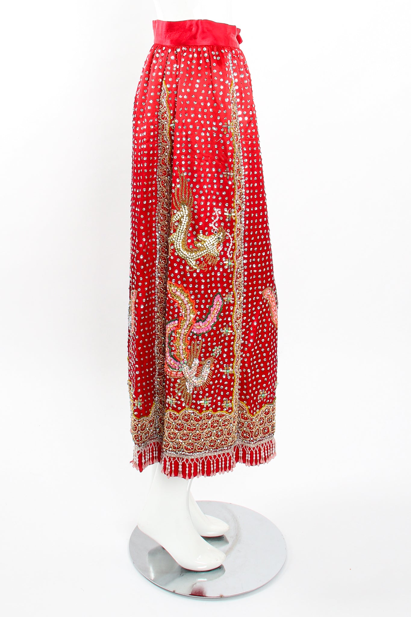 Vintage Embellished Chinese Phoenix & Dragon Skirt on Mannequin side at Recess Los Angeles
