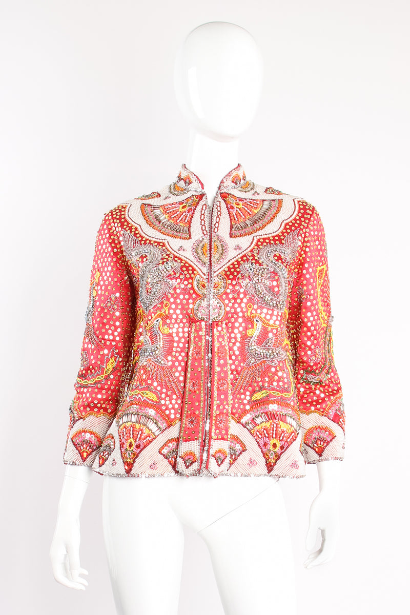 Vintage Embellished Chinese Serpent & Phoenix Jacket on mannequin front at Recess Los Angeles