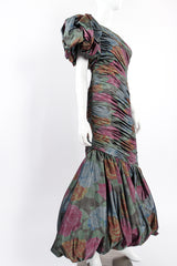 Vintage Ruched Silk One-Shoulder Bubble Gown on mannequin angle at Recess Los Angeles