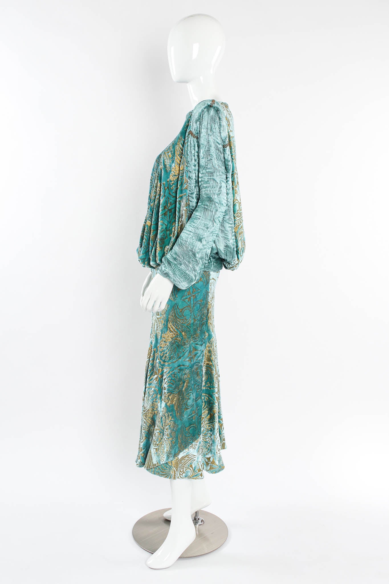 Vintage Silk Velvet Pleated Drape Dress mannequin side @ Recess Los Angeles