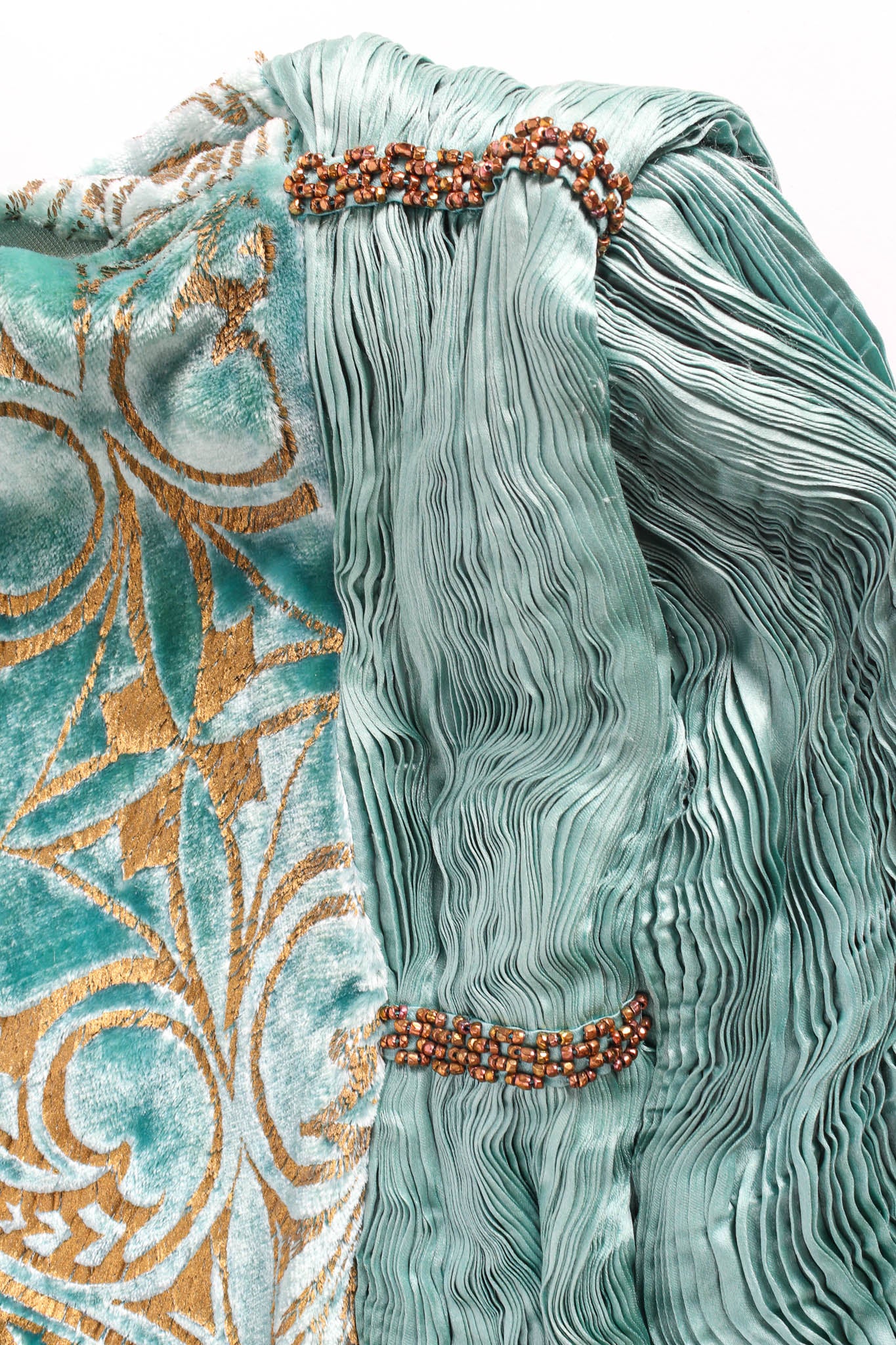 Vintage Silk Velvet Pleated Drape Dress shoulder bead detail @ Recess Los Angeles