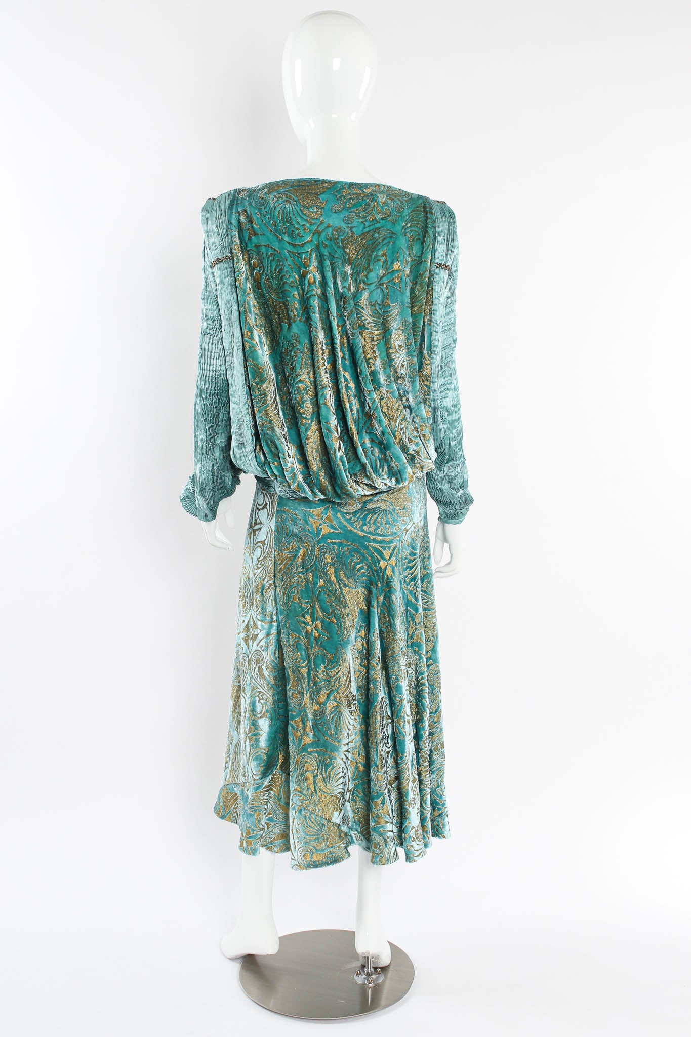 Vintage Silk Velvet Pleated Drape Dress mannequin back @ Recess Los Angeles